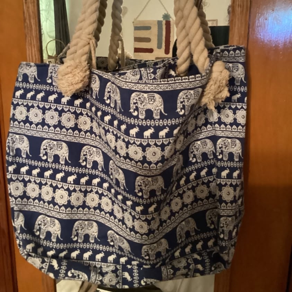 Blue Elephant Print Tote Bag